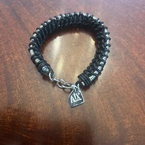ARMANI EXCHANGE Black Leather Braided Bracelet